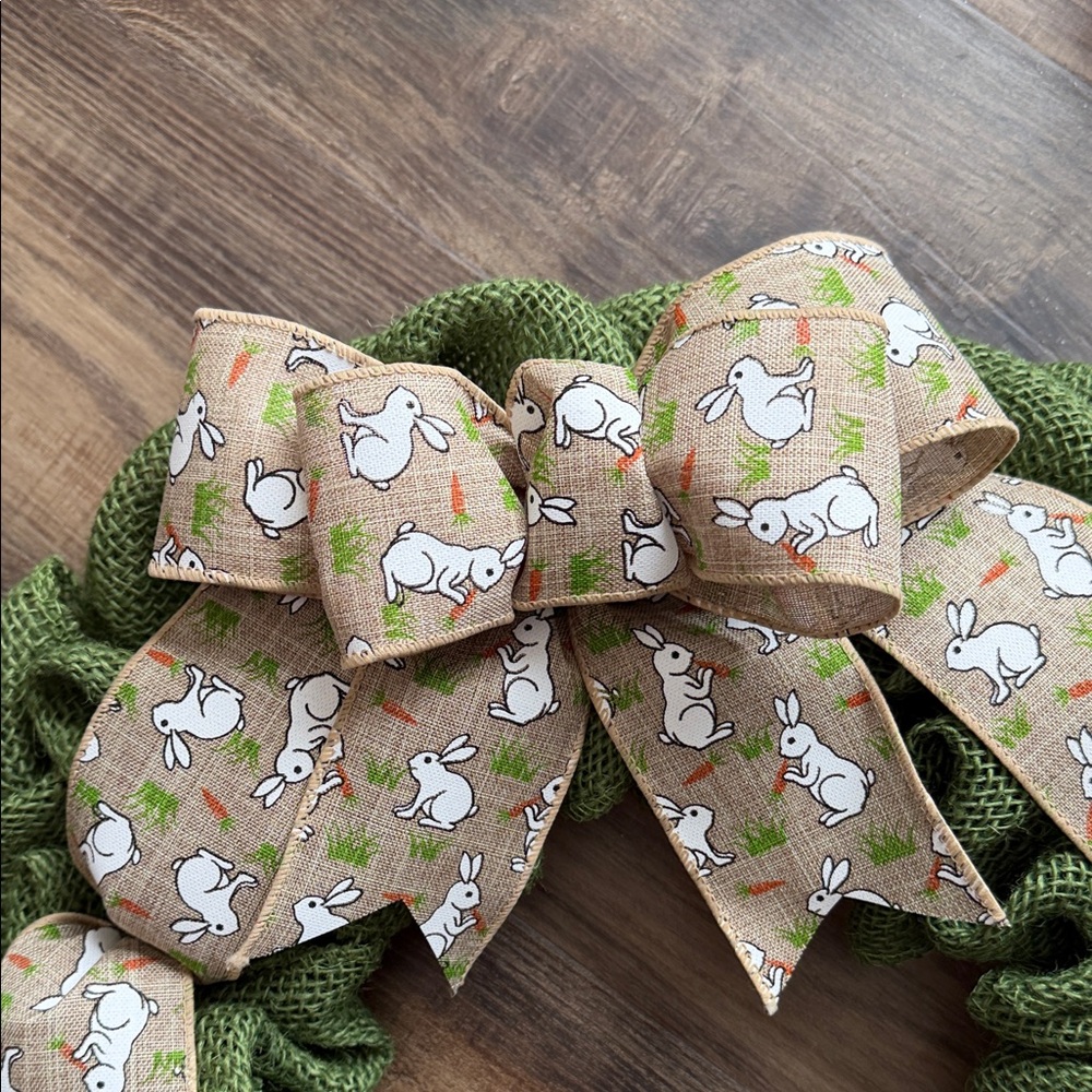Handmade 18” Burlap Easter Bunny Themed Wreath New! - Picture 2 of 5